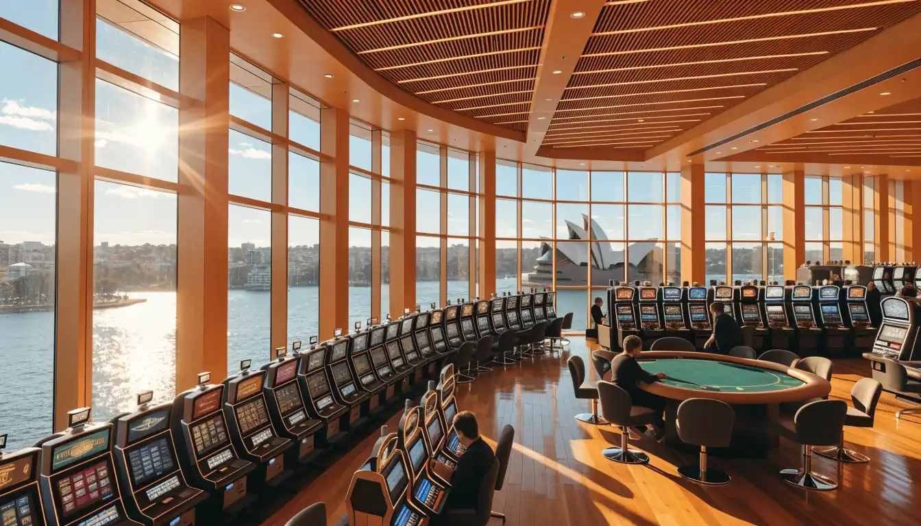 Australian casino interior with Sydney Harbour view