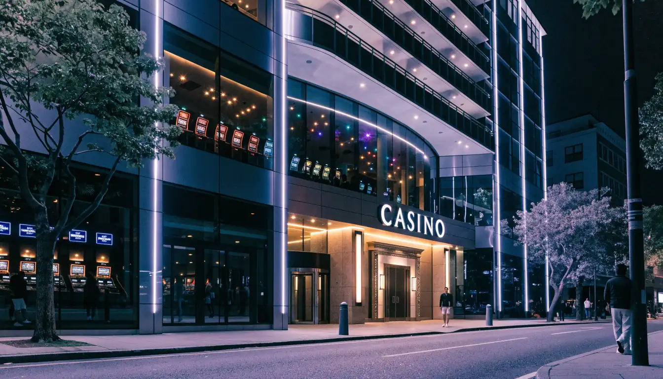 Luxurious Melbourne casino hotel illuminated at night